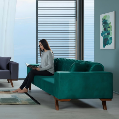 Schwarz Sofa 3 Sitzer Textil Couch Dreisitzer Polster Möbel