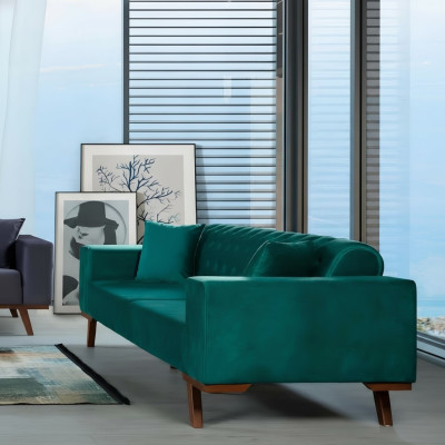 Schwarz Sofa 3 Sitzer Textil Couch Dreisitzer Polster Möbel