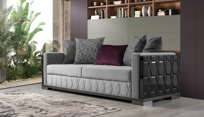 Luxus Sofa Dreisitzer 3 Sitz Sofas Grau Wohnzimmer Couch Stoff Design