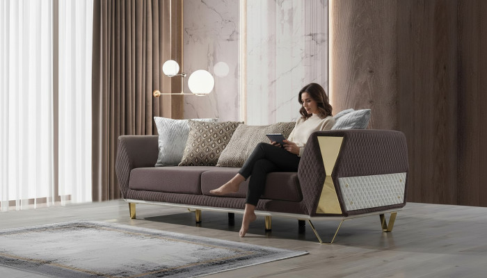 Dreisitzer Sofa 3 Sitz Sofas Wohnzimmer Couch Stoff Couchen Möbel grau