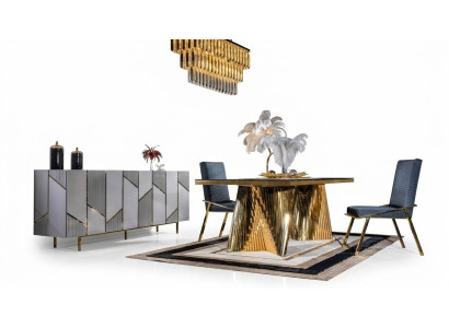 Esszimmer Set Stühle Esstisch Anrichte Tische 6tlg Edelstahl Gold