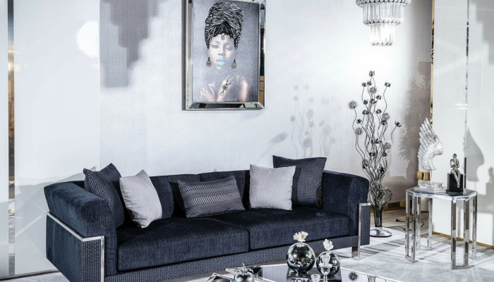 Luxus Sofa 3 Sitzer Sofas Textil Couch Design Möbel Dreisitzer schwarz