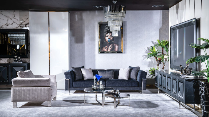 Set TV Ständer Sessel Couchtisch Beistelltisch Wohnzimmer 5tlg grau neu