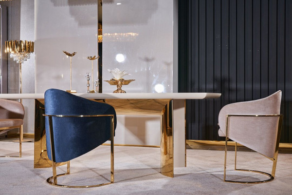Esszimmer Stuhl Luxus stuhl Metall mit Textil Neu Stühle Stil Modern