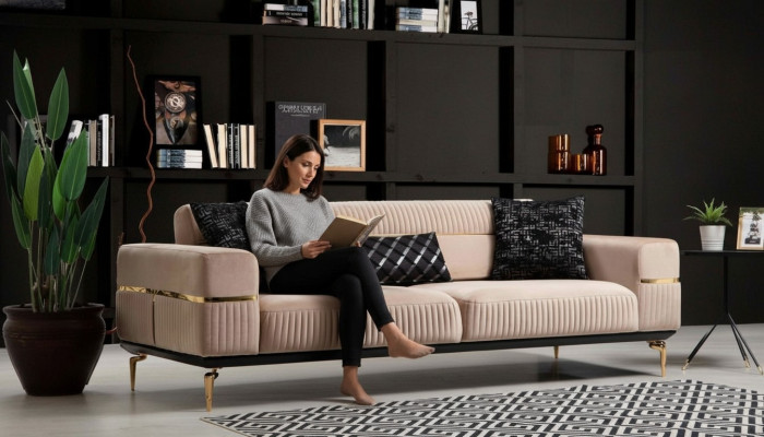 Luxus Sofa Design Dreisitzer Moderne Couch Beige Couchen Möbel Polster Loft Neu