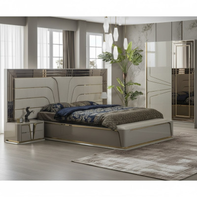 Garnitur Schlafzimmer Doppelbett Luxus Bett Modern Beige Set 3tlg Neu