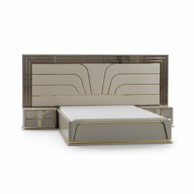 Garnitur Schlafzimmer Doppelbett Luxus Bett Modern Beige Set 3tlg Neu