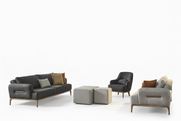 Sofagarnitur Sofa Sessel 321Sitzer Stoff Luxus Grau Sofas Wohnzimmer