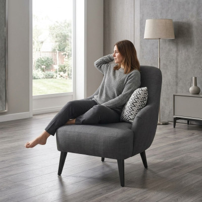 Sessel Ohrensessel Stoff Wohnzimmer Polyester Design Grau Modern Sitz