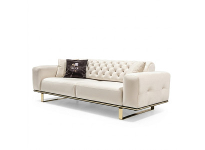 Dreisitzer Chesterfield Sofa 3 Sitz Sofas Weiß Stoff Wohnzimmer Luxus