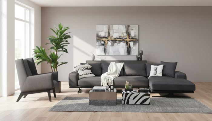 Ecksofa L-Form Sessel Sofa Wohnzimmer Grau Modern Stoff Sofas Sitzer