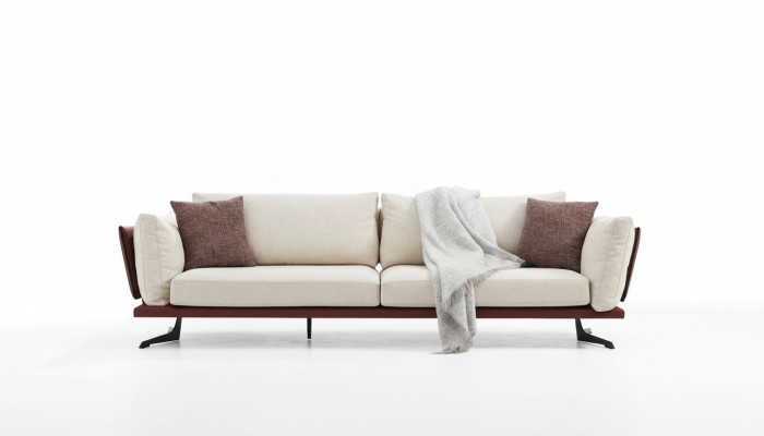 Dreisitzer Sofa 3 Sitzer Stoff Beige Modern Design Wohnzimmer Luxus