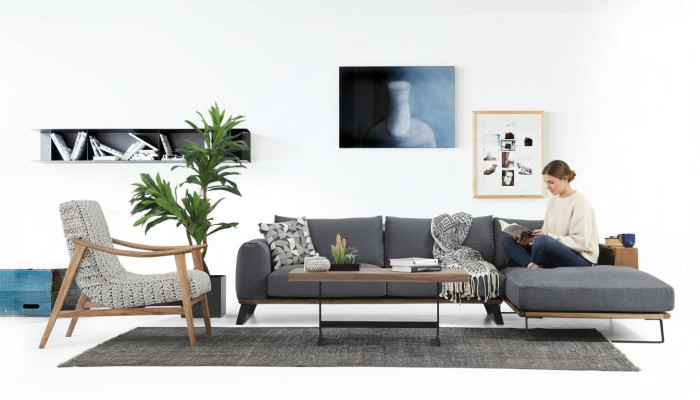 Wohnzimmer Ecksofa L-Form Sofagarnitur Stoff Grau Modern Design