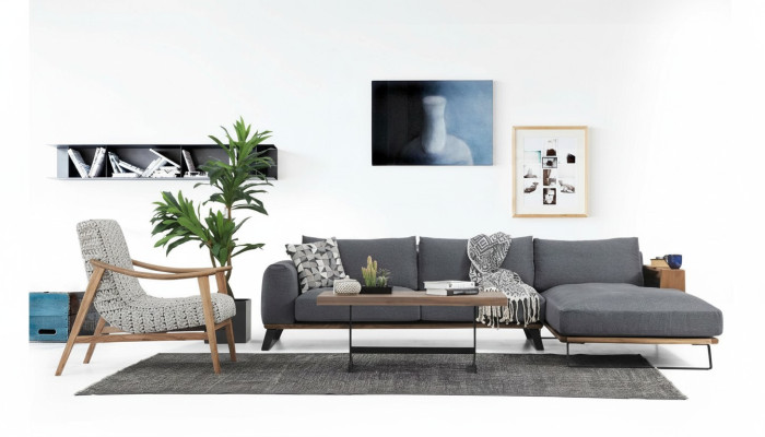 Wohnzimmer Ecksofa L-Form Sofagarnitur Stoff Grau Modern Design