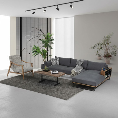 Ecksofa L-Form Sofa Grau Modern Stoff Design Wohnzimmer Polyester