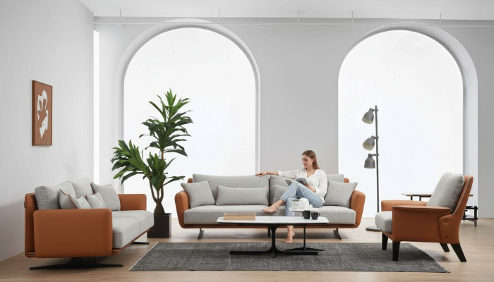 Komplette Couchgarnitur Sofagarnitur Sofa 321 Sitzer Stoff Orange