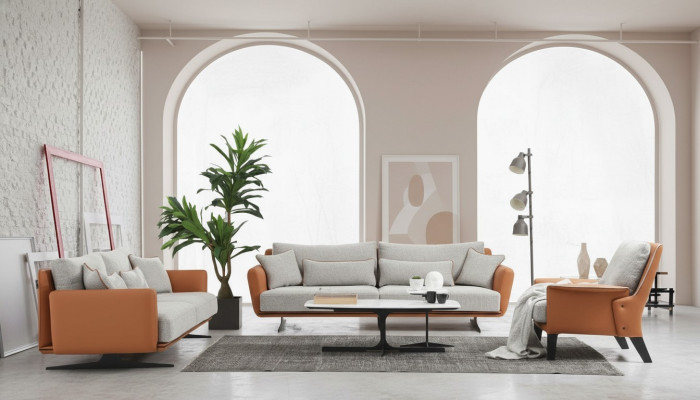 Komplette Couchgarnitur Sofagarnitur Sofa 321 Sitzer Stoff Orange