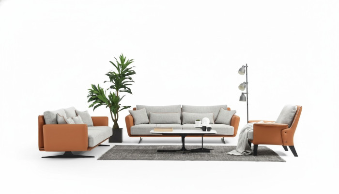 Komplette Couchgarnitur Sofagarnitur Sofa 321 Sitzer Stoff Orange