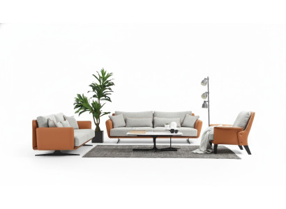 Komplette Couchgarnitur Sofagarnitur Sofa 321 Sitzer Stoff Orange