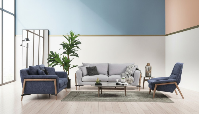 Komplette Couchgarnitur Sofagarnitur Sofa 321 Sitzer Stoff Set Blau