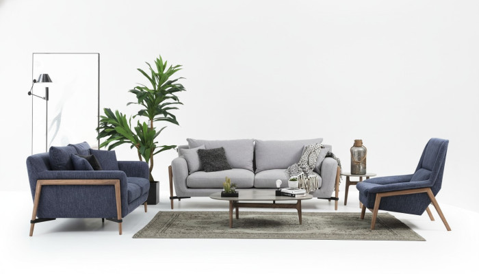 Komplette Couchgarnitur Sofagarnitur Sofa 321 Sitzer Stoff Set Blau