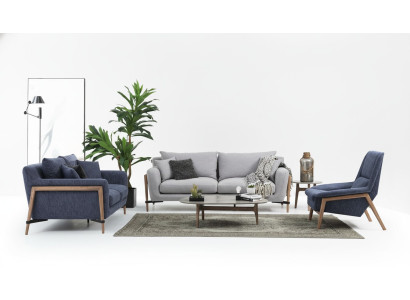 Komplette Couchgarnitur Sofagarnitur Sofa 321 Sitzer Stoff Set Blau