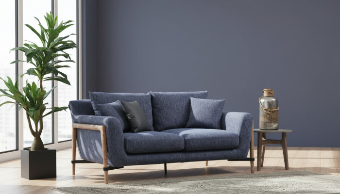 Dreisitzer Sofa 3 Sitzer Stoff Modern Sofas Design Wohnzimmer Blau