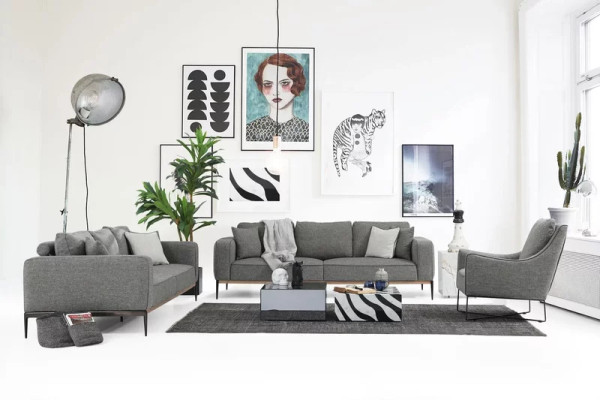 Sessel Ohrensessel Sitzer Cocktailsessel Stoff Wohnzimmer Modern Grau