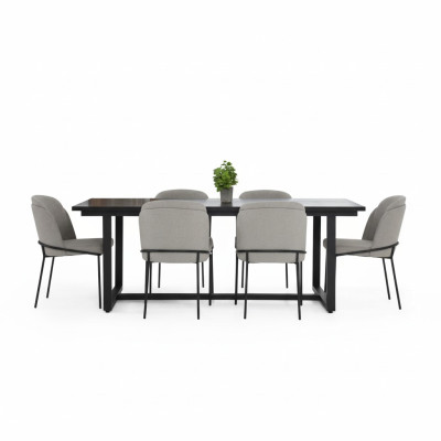 Essecke Essgruppe Esszimmer Esstisch Stühle 7tlg Holz Grau Set Neu 