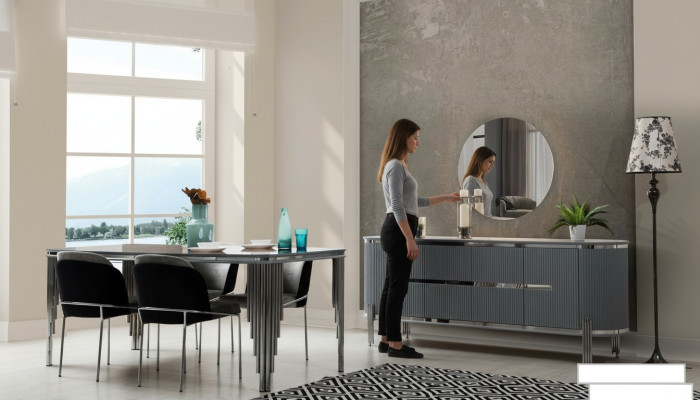 Graues Esszimmer Tisch Luxus Essgruppe Esstisch Stühle Sideboard 6tlg