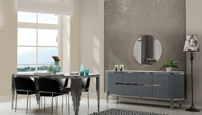 Graues Esszimmer Tisch Luxus Essgruppe Esstisch Stühle Sideboard 6tlg