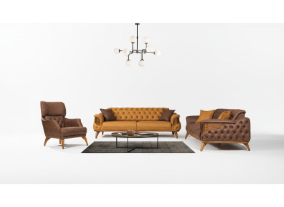 Chesterfield Sitzgruppe Luxus Couchgarnitur Set Dreisitzer Sessel 3tlg
