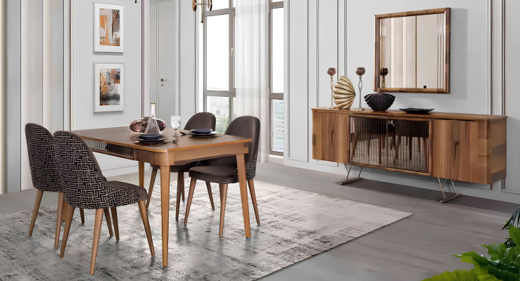 Tisch Design Stühle 5tlg Esszimmer Holz Tische Essgruppe Set Stuhl Gruppe Neu