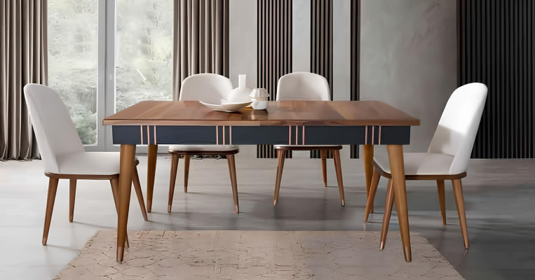 Tisch Esszimmer Garnitur Esstisch Stuhl Set 5tlg. Textil Holz Lehn Stühle Möbel