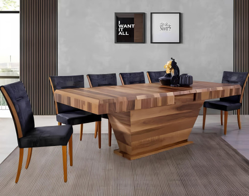 Tisch + 6Stuehle Set Garnitur Polster 7tlg Neu Designer Holz Ess Wohn Zimmer Set