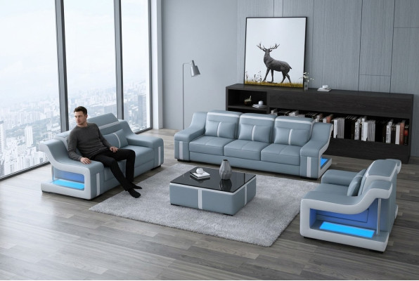 Design Couchgarnitur mit USB Set Wohnzimmer Set 3+2+1 + Couchtisch Modern