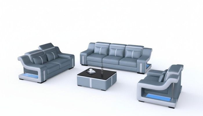 Design Couchgarnitur mit USB Set Wohnzimmer Set 3+2+1 + Couchtisch Modern