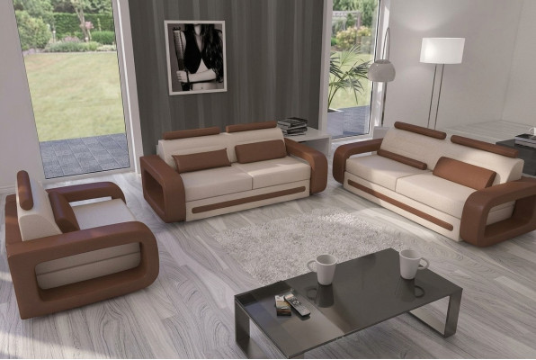Sofagarnitur Sofa Couch Polster Leder Couchen Sofas 3+2+1 Set Davos Garnitur Neu