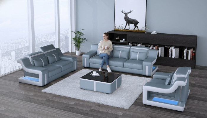 Sofa USB Couch Polster 3+2+1 Garnitur Leder Sofas Couchen Set Kombination Neu