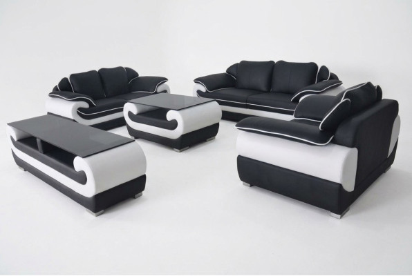 Sofagarnitur Ledergarnitur Design Sofa Polster Komplett Set 4tlg 3+2+1 mit USB