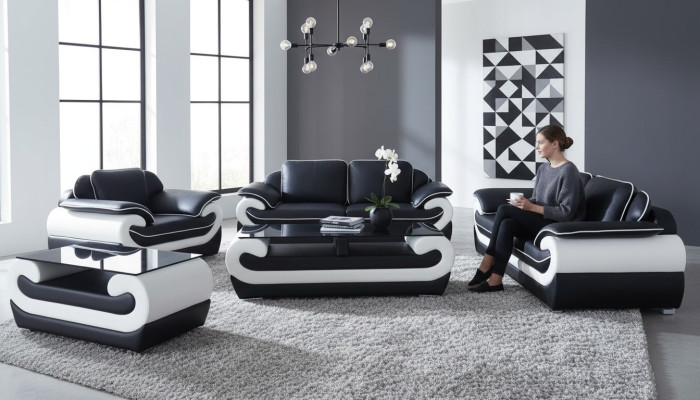 Sofagarnitur + Tisch USB 3+2+1 Sitzer Sofa Couch Garnituren Leder Sofas Polster