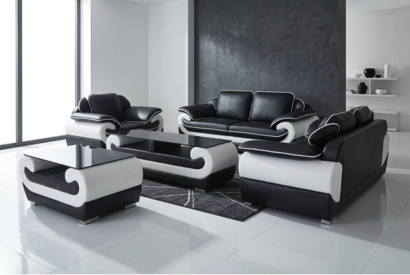 Sofagarnitur + Tisch USB 3+2+1 Sitzer Sofa Couch Garnituren Leder Sofas Polster