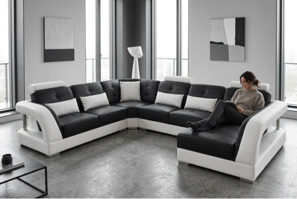Design Leder Wohnlandschaft Eck Sofa Moderne Couch Ecke USB Neu Schwarz Garnitur