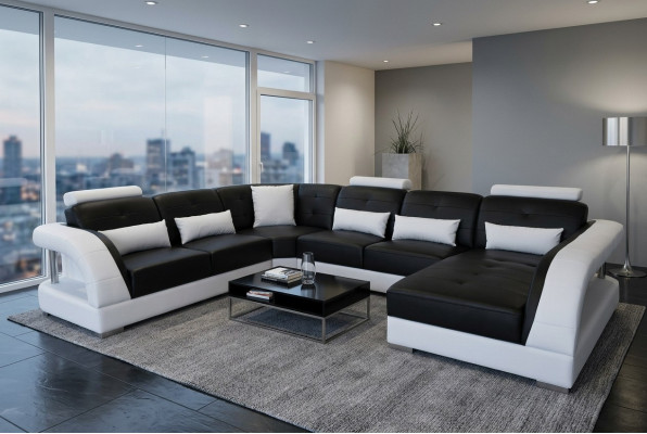 Design Leder Wohnlandschaft Eck Sofa Moderne Couch Ecke USB Neu Schwarz Garnitur