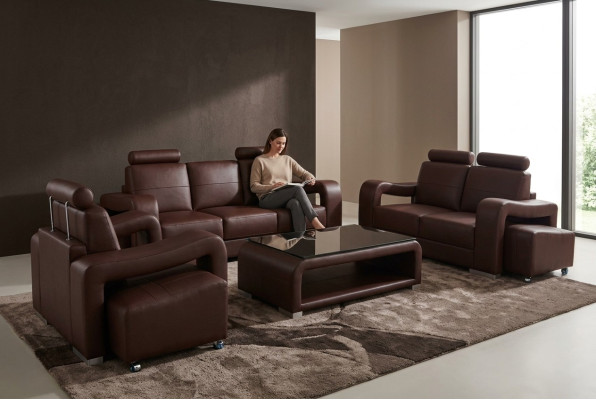 Garnitur Leder Sofa mit USB Polster Couchen Sofas Luxus Neu Wohnlandschaft 3+2+1