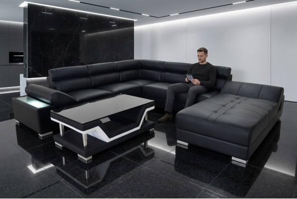 Design Leder Wohnlandschaft Eck Sofa Moderne Garnitur Couch Ecke Neu Grau USB