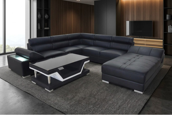 Design Leder Wohnlandschaft Eck Sofa Moderne Garnitur Couch Ecke Neu Grau USB