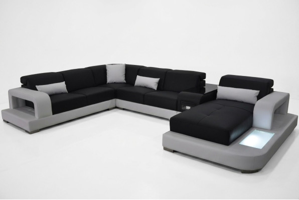 Moderne Sitz Polster Wohnlandschaft Wohnzimmer Couch Polster Ecke USB + Licht