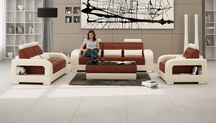 Ledersofa Couch Sofagarnitur 3+2+1 Sitzer Garnitur Design Modern Sofa mit USB