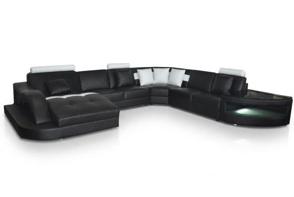 Leder Sofas Wohnlandschaft Eck Garnitur Design Modern Sofa mit USB L6015 Tisch